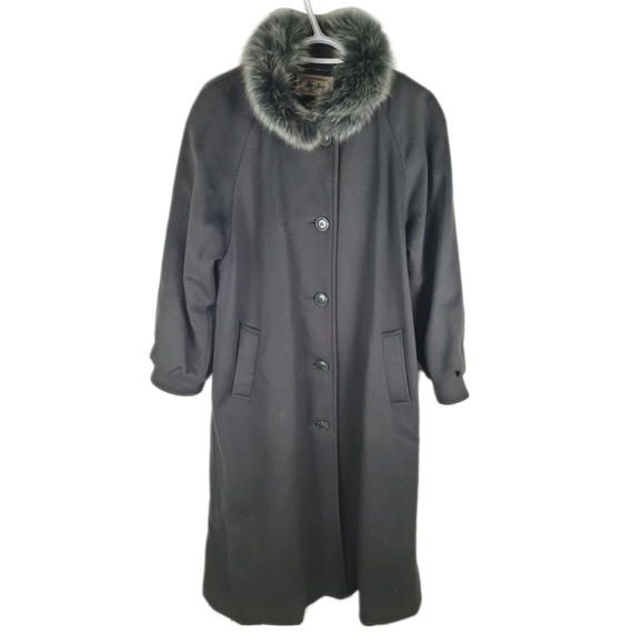 ME-JAY MONTREAL | vintage wool full length fox fur & leather trim coat - Picture 1 of 9